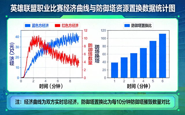 英雄联盟职业比赛经济曲线与防御塔资源置换数据统计图