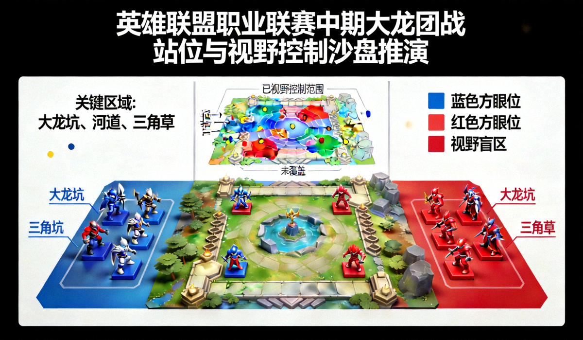 英雄联盟职业联赛中期大龙团战站位与视野控制沙盘推演示意图